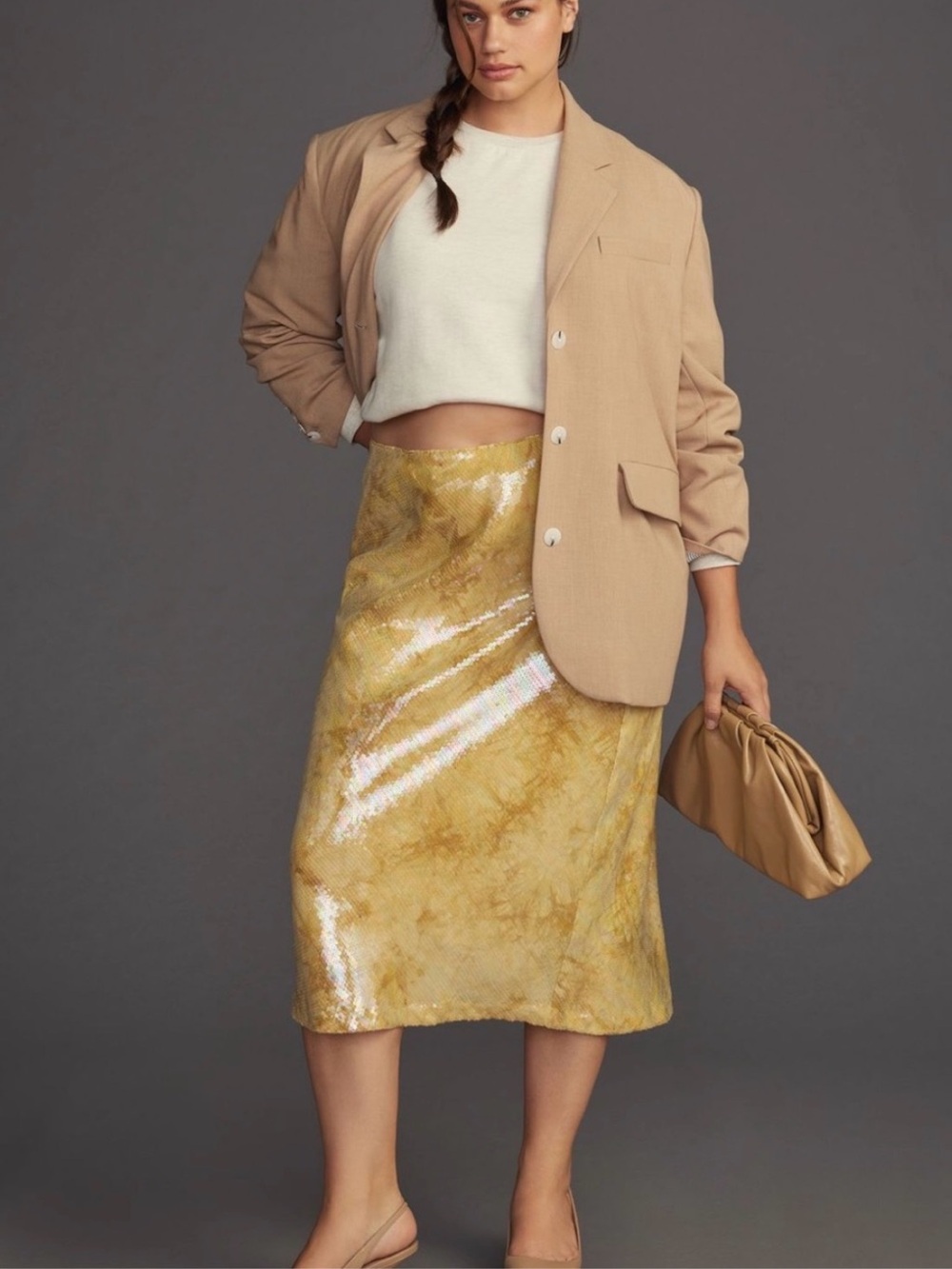 Anthropologie Yellow Sequin Midi Skirt the tilda